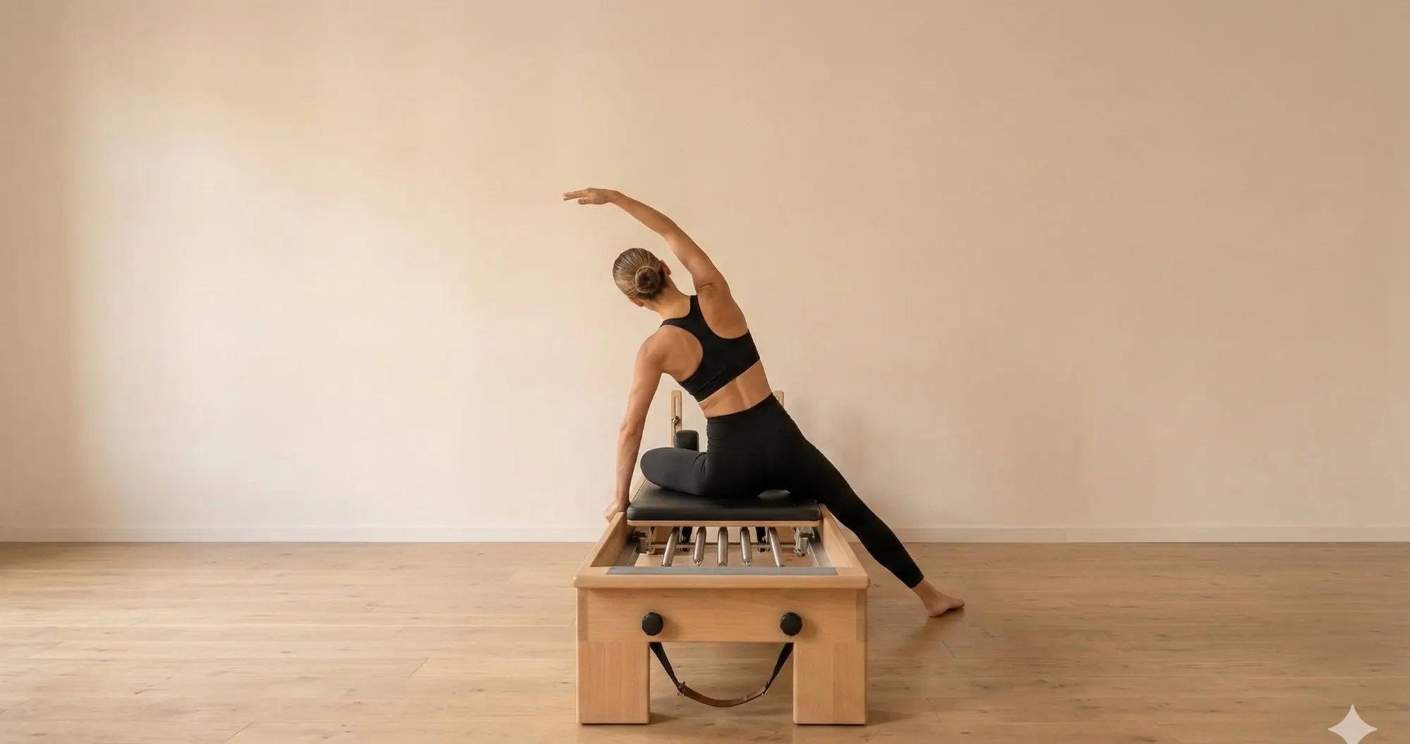 Séance de Pilates Reformer — étirement sur machine, studio Eixample